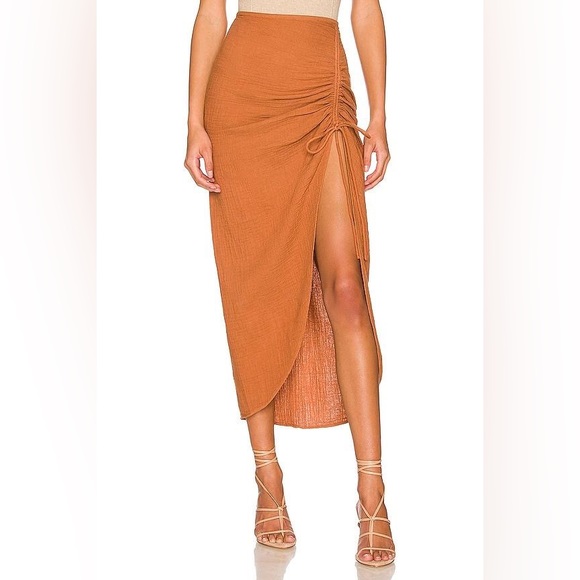 NWT - FREE PEOPLE - Natural Cerine Ruched  Midi Skirt - Picture 2 of 6